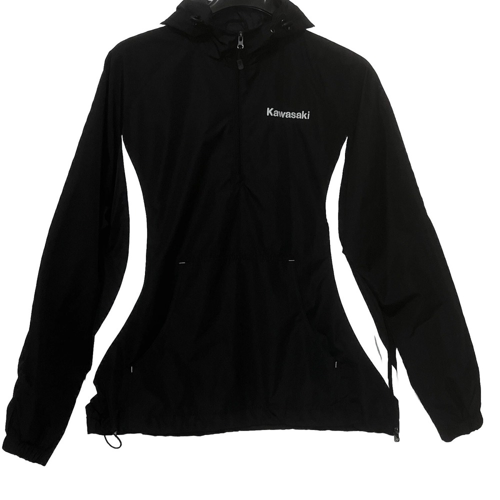 Kawasaki Men Size XL 1/2 Zip Pullover Hooded Jacket Black Soft Shell Outdoor